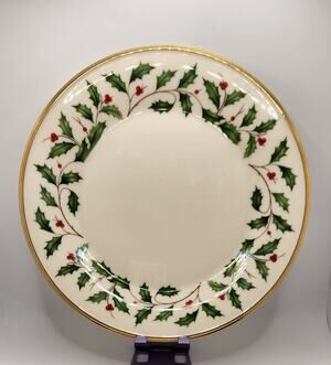 Lenox Holiday Dinner Plate 10.5" Holly Berry Gold Trim Made in USA Vintage